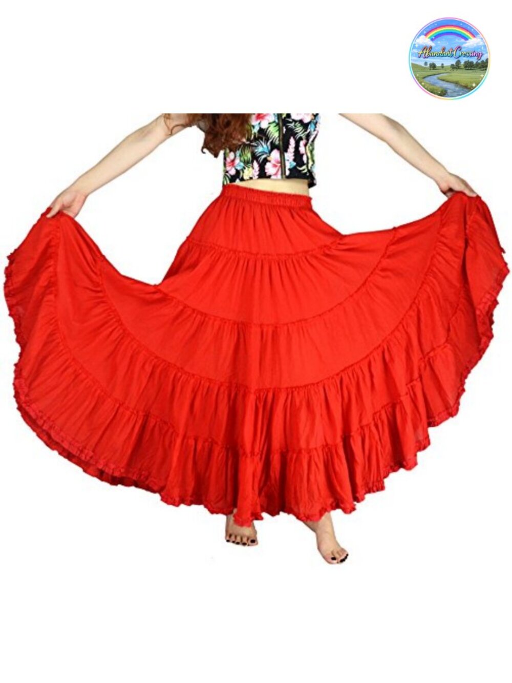 Women's Maxi Skirt Boho Pleated Cotton 5 Tiered Long A-Line Dance Skirts